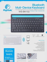 Razeak Ws-Bk102 คีบอร์ด บูลทูธ วางโทรศัพท์ ชาร์จแบตได้ในตัว Bluetooth Multi-Device Keyboard Window/Mac/Android/iOs