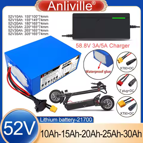52V 10Ah 15Ah 20Ah 25Ah 30Ah 35Ah 21700 Lithium Battery Pack 1000 Cycles With BMS For 2000W E-scoote