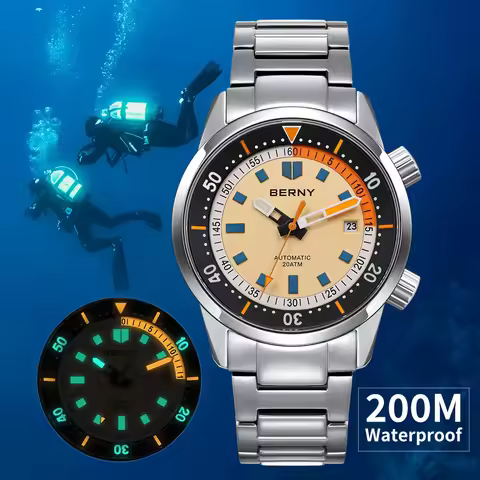 BERNY Automatic Diving Watches for Men 20AMT Super Luminous Mechanical Men's Diver Watch Sapphire Fu