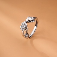 Lotus Ring Lucky Transfer Koi Ring Retro Unique Carp Ring Adjustable Size Small Jewelry