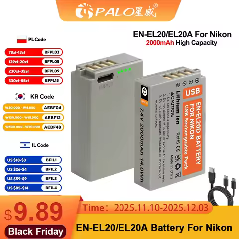 2000mAh EN-EL20 EL20 EN EL20A Battery with USB Input for Nikon Coolpix P1000 P950, 1 j1, 1 J2, 1 J3,