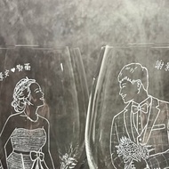 【客製化禮物】雕刻酒杯 夫妻各一杯 精緻似顏繪 結婚對杯 玻璃杯