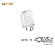 LDNIO A3511Q 65W GAN 1 PD + 2 QC3.0 HOME CHARGER WITH TYPE-C CABLE