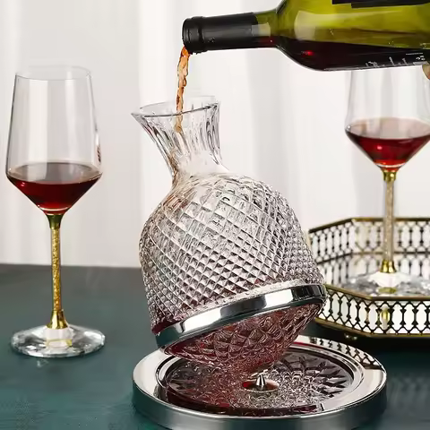 360 Rotating Wine Decanter Tumbler 1500ml Decanter Dispenser Crystal Glass Bottle Wine Aerator Mirro