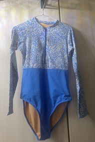 Cotton On Body 藍色花紋長袖一件頭泳衣 M碼