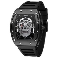 MF MINI FOCUS Men Watches Unique Tonneau Skeleton Skull Watch (Waterproof/Super Luminous/Calendar) Silicon Band Fashion Cool Watch for Men…並行輸入