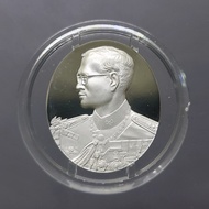 เหรียญรัชกาลที่9 ฮูกานิน เนื้อเงินสวิส .999 ขัดเงา ที่ระลึกสร้างพระมหาธาตุเจดีย์ภักดีประกาศ ปี2539
