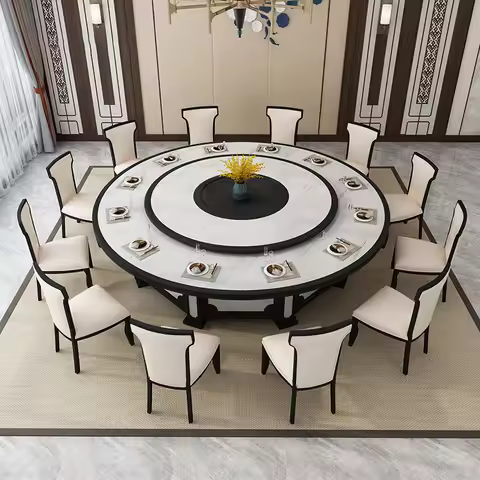 New Chinese-style solid wood dining table and chair combination 12-person hotel commercial dining ta