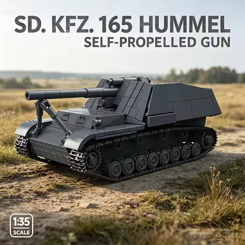 WW2 Military Sd.Kfz.165 Hummel Self-propelled Gun Building Blocks German Tank Armored Fighting Vehic