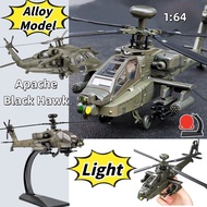 Alloy Apache Black Hawk Helicopter Model -Light-Up Military Aircraft Collectible Toy with Display St