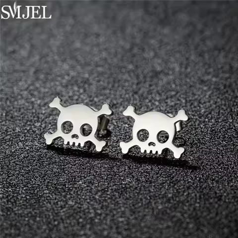 SMJEL Gothic Pirate Skull Earings Punk Stainless Steel Skeleton Ear Studs for Men Women Halloween Ea