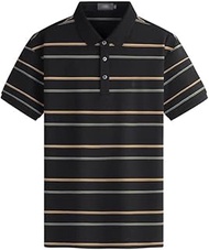 MMLLZEL Silk Striped Short-sleeved T-shirt Men Breathable Cool Stretch POLO Summer (Color : D, Size : L code)