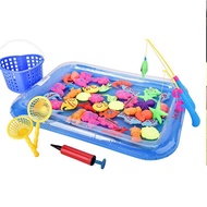 Đồ chơi câu cá nhựa cần câu nam châm kèm phao bơm và rổ đựng luyện kỹ năng khéo léo cho bé