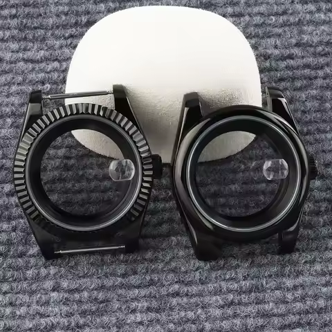 High Quality Fluted Curved 36MM/39MM Black Watch Case Sapphire glass For DATEJUST NH35 NH36 Automati