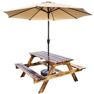 [特價]LOGIS 四尺原木庭園桌椅含傘組(啤酒桌 戶外桌椅 12BEER+U卡其傘
