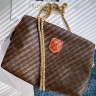 中古包 CELINE 棕花化妝包鏈條包雲朵包斜揹包斜挎包手拿包單肩包