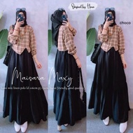 Maisara Gamis Maxy Polos Susun Kombinasi Motif Kotak Busui ORIGINAL