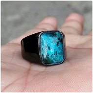 Cincin Batu Akik Natural Bacan Palamea Octagon Titanium Hitam Minimali