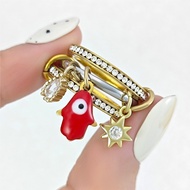 Colorful Hamsa Hexagram Charms Stacking Rings For Women Hand of Fatima With Evil Eye Pendant Spinell