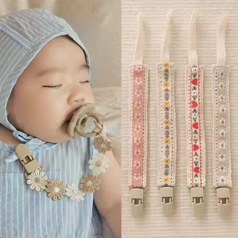 Ethnic Style Baby Cloth Pacifier Chain Floral Teether Toys Straps Nipple Holder Clips Adjustable Dum