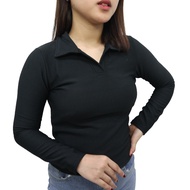 Women's Polo Collar T-Shirt / Women's Long Sleeve Polo Shirt / Korean Style Women's Collared T-Shirt