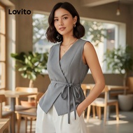 Lovito Casual Top Lace Up Grey Top for Women L155AD333