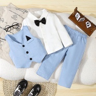 Baby Boy 2 Pieces Formal Gentleman Outfit, Including Solid Color Vest And Pants Set, Clothes Suitabl