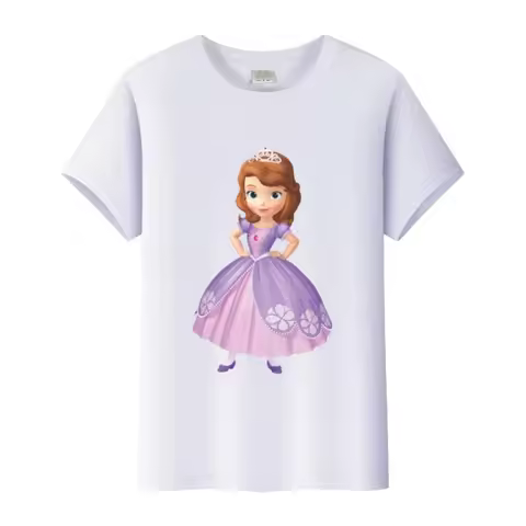 Disney Sofia The First Princess Cartoon Tees White Girl O-Neck Tops Woman Tshirt Plus Size Blouses G