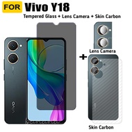 Vivo Y18 Anti-Spy Tempered Glass for Vivo Y18E Y03 Y100 Y27S Y27 4G Y38 5G Privacy Screen Protector 3 in 1 Carbon Fiber Film and Camera Protector