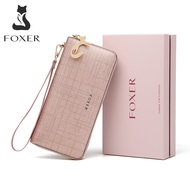 FOXER Women Cow Leather Long Wallet Wallet Clutch Wallet with Wristlet Card Holder Coin Purse Cellph