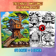[PDF INSTANT DOWNLOAD] 34 (+1 Cover) Treehouse Dwellings Colouring Pages for Adults/Kids