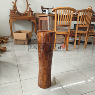 Hiasan Guci Kayu Jati Ukuran Besar 55 cm Motif Geometris Gaya Zaitun Jepara