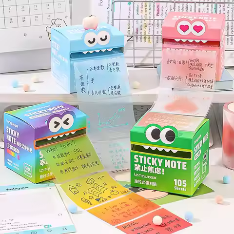 LANGUO 105 Sheets/roll Pull-out Sticky Notes Student Stationery Sticky Notes Transparent Color Stick