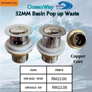 OceanWay 32MM Basin Pop up Waste Bathroom Wash Basin Pop-Up Spring Press Waste with Brass Nut
