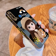 For Huawei Nova 5i 3i 3 4 3E 4E Cute Cartoon Pretty Girl Square Cover Casing Luxury Plating Soft TPU Phone Case