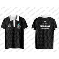 T-shirt Black and White Geometric Pattern Mercedes, Petronas, UBS, HPE, Crowdstrike Logo full printi