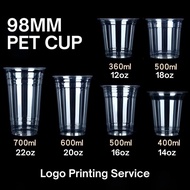 [50 pcs] Premium PET Cup Boba Bubble Milk Cup Disposable Take Away With Flat Dome Sippy Lid 12oz 14o
