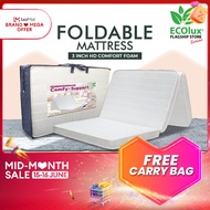 (FREE SHIPPING) ECOlux - Foldable Mattress 3 inch | LATEX Feel t Foam Technology | Portable &amp; Foldable Mattress with Carry Bag | Tilam Lipat Bujang