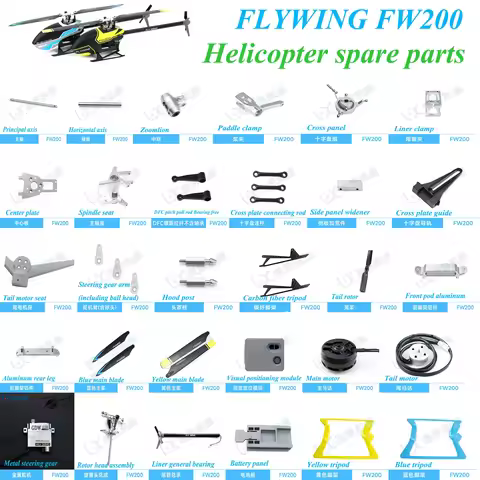FLYWING FW200 RC Helicopter Combined Paddle Clamp Big Tooth Spindle Cross Shaft Arm Tail Rotor Main 
