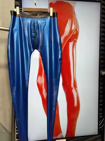 Blue High Shine Front Zipper Leggings Stage Performance Costume Party Fashion Wear