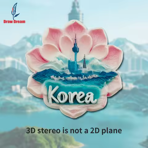 1PC Korean Seoul Hibiscus Flower – Urban Skyline Creative 3D Sticker for RefrigeratorTravelSouvenir 