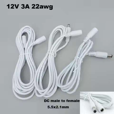 1/1.5/3/5m white DC male to female jack Power supply connector Cable Extension Cord Adapter Plug 12V