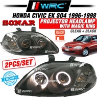 Sonar Honda Civic EK SO4 1996 - 1998 Projector Headlamp With Magic Ring ( Clear + Black )