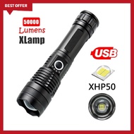 Flashlight Super Bright Long Distance 50000 lumens XLamp XHP50 most powerful LED Torchlight USB Lamp