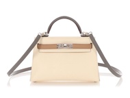 Hermès Nata, Gris Meyer, and Chai Epsom Tri-color Sellier Mini Kelly 20 II Palladium Hardware, 2021
