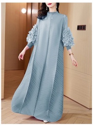 Elegant จีบชุดยาวดอกไม้ใหญ่พิมพ์ไม่มีปกหลวม Fit สําหรับผู้หญิง PLUS ขนาด Tea Break Gown Mariage