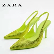 ZARA spring and summer new women's shoes lime green bright slingback high-heeled Muller shoes stiletto sandals women