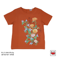 แตงโม (SUIKA) - เสื้อแตงโม คอปาดแขนสั้น ผ้าสลาฟ พิมพ์ลายดอกไม้ ( PL.C )