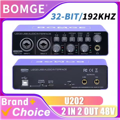 BOMGE U202 USB Audio Interface with Mic Preamplifier XLR/TSR/TS Ports,48V,32-Bit/192kHz Resolution f