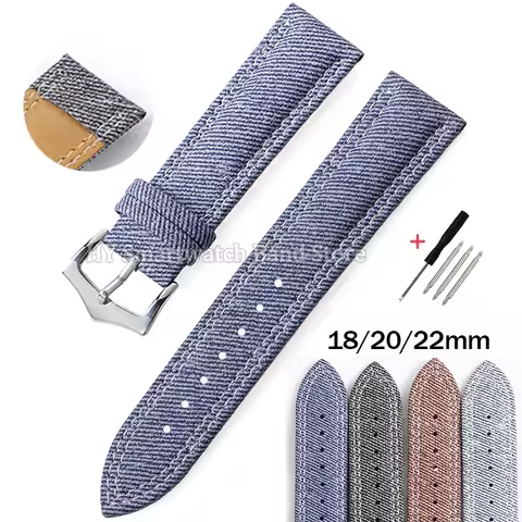 18mm 20mm 22mm Denim Nylon+Leather Watch Strap for Seiko for Rolex Wristband for Hauwei Watch GT4/3